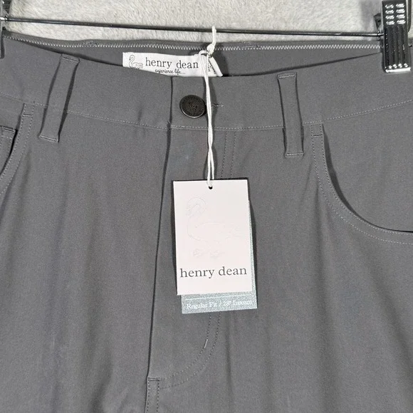 Henry Dean Pants Mens 34x28 Gray Polyester Chino Regular Fit 5 Pocket Casual